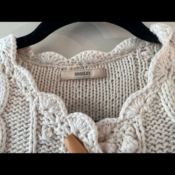 Sessun Tesoro crewneck cotton cardigan- beige in small - Picture 2 of 3